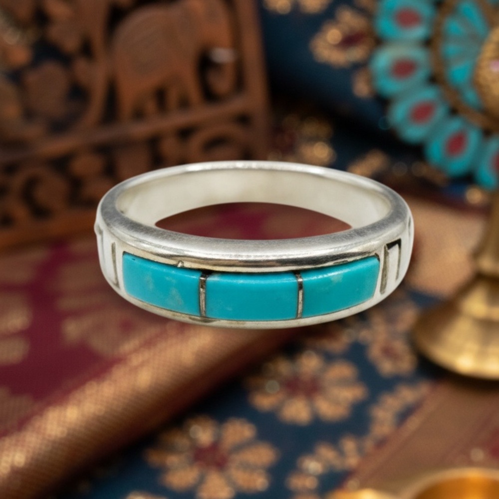 Sterling Silver Band Ring - Bright Turquoise Waldeck Johnson signed